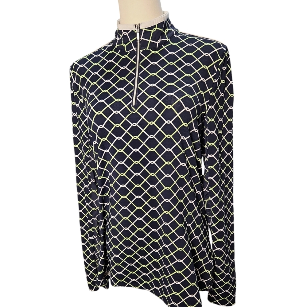 Nivo Ladies Long Sleeve Mock Collar Golf Top Dark Navy Mesh Sleeve Panels UPF50+